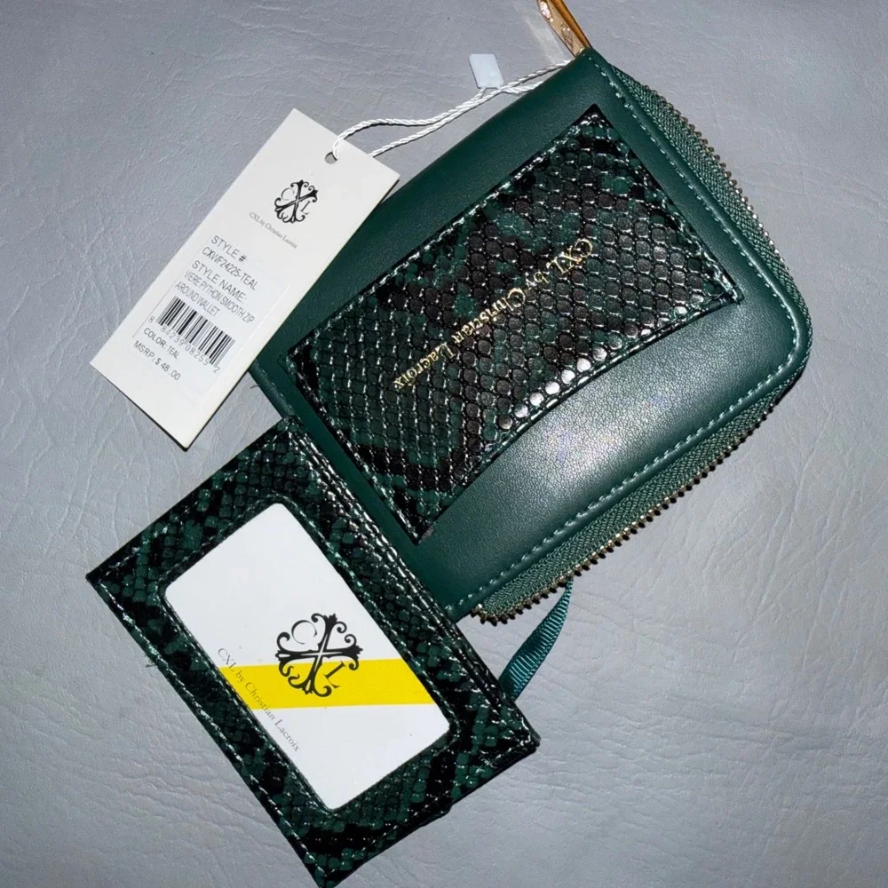 Bundle 2 CXL Christian Lacroix Wallets Black Pebble Bifold Teal Python Zip NWT